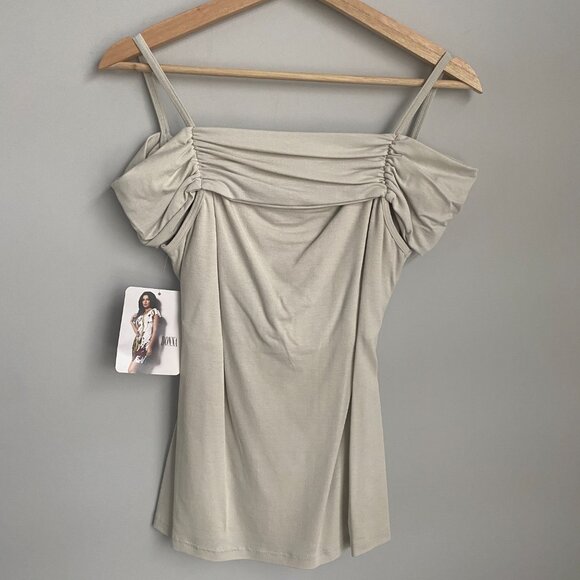 Donna Cross Front Off the Shoulder Slim Fit Ivory Tank Top Size M - Picture 4 of 5